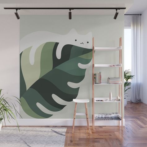 Buy Cat and Plant 12C Wall Mural by ilovedoodle. Worldwide shipping available at Society6.com. Just one of millions of high quality products available. Cat Gesture, Cat Mural, Bathroom Mural, Yard Art Crafts, Jungle Mural, Easy Pets, Cat Hug, Wall Drawing, Room Setup