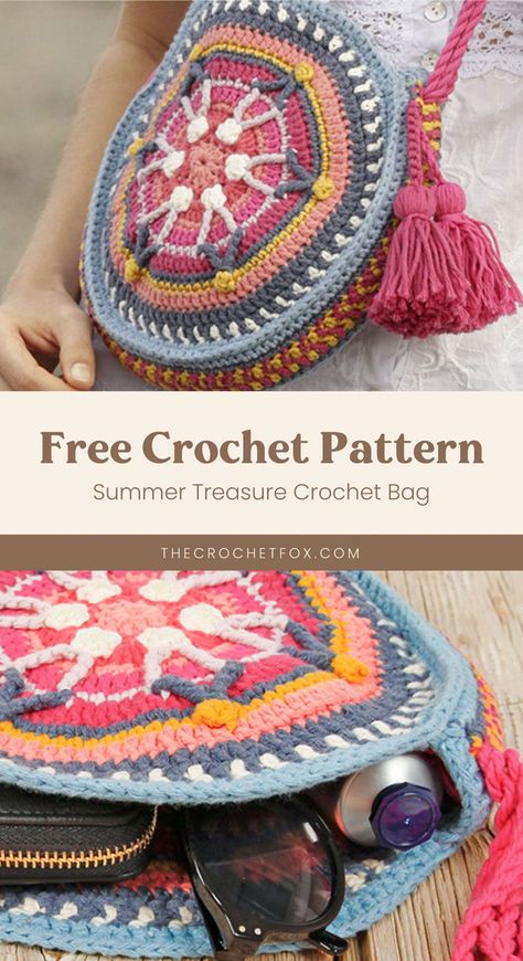 Crochet Gift Bag Pattern Free, Crochet Round Boho Bag Free Pattern, Crochet Mandala Bag Free Pattern, Boho Bag Pattern Free, Diy Gift For Friends, Crochet Boho Bag Pattern, Summer Crochet Patterns Free, Bag Free Crochet Pattern, Diy Crochet Gifts