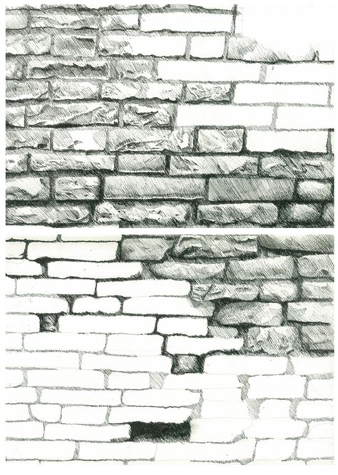 Brick Wall Texture Drawing, Brick Texture Drawing, Drawing Bricks, Brick House Drawing, Brick Drawing, Brick Wall Drawing, Hatch Drawing, Brick Wall Texture, Gcse Art Sketchbook