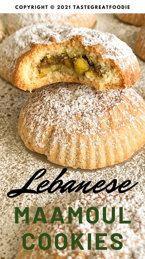 Lebanese Maamoul Cookies - Small bitesize tastes of heaven! Lebanese Cookies Recipes, Semolina Cookies Recipe, Albanian Cookies, Lebanese Recipes Desserts, Semolina Flour Recipes, Mamoul Recipe, Semolina Biscuits, Yeast Cookies, Lebanese Cookies