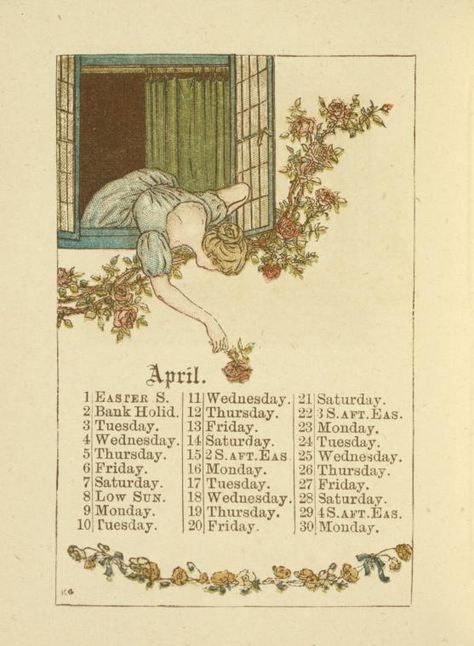 Season Calendar, Kate Greenaway, Vintage Calendar, Free Vintage Printables, Art Calendar, Calendar Pages, New York Public Library, Botanical Illustration, Anime Comics