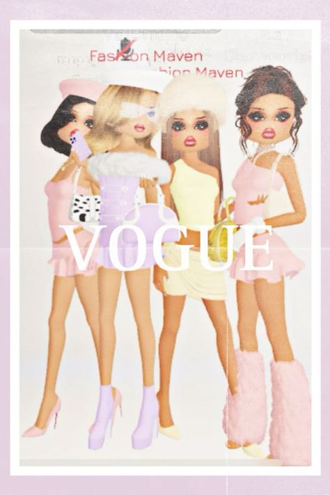 Four animated fashion models in pink and yellow outfits on a Vogue magazine cover. Dti Roblox Theme Magazine Cover, Dress To Impress Outfits Roblox Game Theme Model Photoshoot, Dress To Impress Roblox Game Magazine Cover, Dress To Impress Outfits Roblox Game Theme Magazine Cover, Dti Roblox Theme Model Photoshoot, Dress To Impress Outfits Roblox Game Cover Of Vogue, Dress To Impress Roblox Game Cover Of Vogue, Dti Outfit Magazine Cover, Roblox Dti Magazine Cover