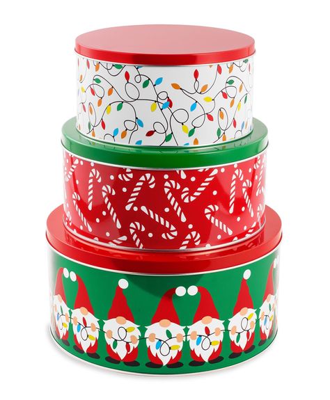 PRICES MAY VARY. Cookie Tins for Holiday Gifting : These festive cookie jars are made of a sturdy tin material with tight-sealing lids that are sure to keep your holiday treats fresh. Fill each food container with your favorite holiday desserts and tie on a pretty bow and you’ll have the cutest (and tastiest!) hostess and teacher gifts around! Assorted Colors and Sizes : Each metal tin is a different size so you can find the best fit for each of your goodies. The round shape makes them perfect t Christmas Storage Jar, Cookies Gift Box Ideas, Thrifted Christmas Gifts, Christmas Cookie Tins, Cozy Mugs, Homemade Baked Goods, Gnome For Christmas, Favorite Holiday Desserts, Affordable Christmas Decorations