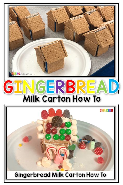 How to make a gingerbread milk carton house Milk Carton House, Kids Gingerbread House, Carton House, Milk Carton Crafts, Graham Cracker Gingerbread House, Easy Gingerbread House, Gingerbread House Craft, Gingerbread Unit, Ginger Bread House Diy