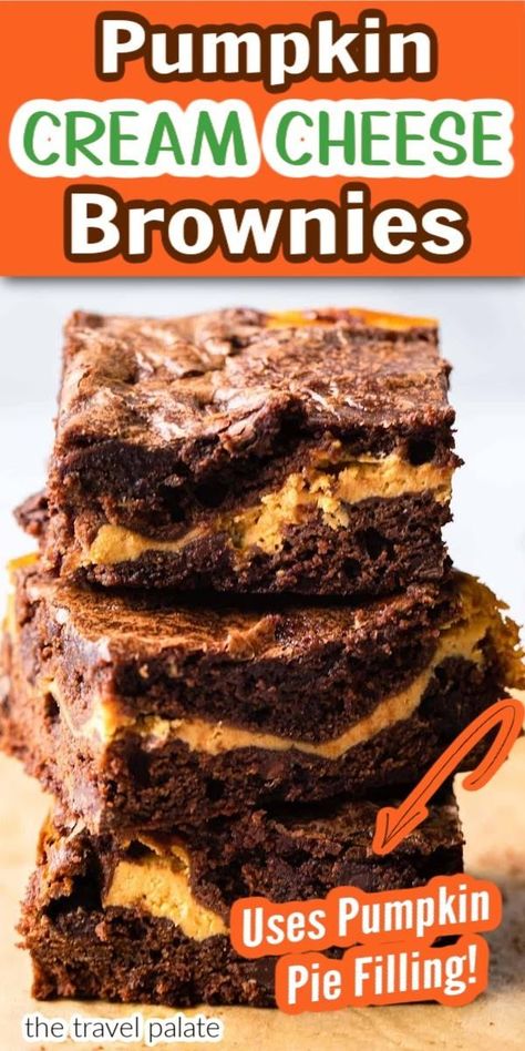 Pumpkin and chocolate are a match made in heaven! These pumpkin cream cheese brownies from The Travel Palate combine two of the best flavors to create the perfect fall dessert similar to pumpkin cheesecake swirl brownies. If you love pumpkin pie, then you are sure to love this recipe. Pumpkin Brownies Easy, Pumpkin Cheesecake Swirl, Pumpkin Swirl Brownies, Pumpkin And Chocolate, Cheesecake Swirl Brownies, Pumpkin Mac And Cheese, Cheese Brownies, Pumpkin Brownies, Cream Cheese Brownies