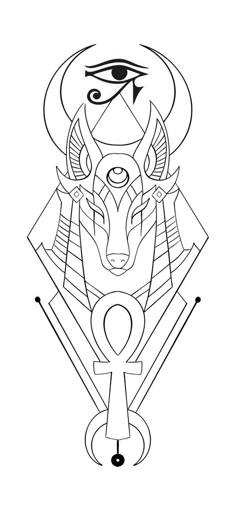 Egyptian Tattoo Sketch, Hasma Tattoo Drawing, Egyptian Tattoo Outline, Viking Tattoos Stencil, Anubis Tattoo Stencil Outline, Geometric Egyptian Tattoo, Anubis Drawing Egyptian Art, Anubis Drawing Tattoo, Anubis Tattoo Design Sketch