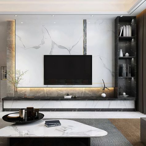 Is the TV wall still made of marble? The decorator said that it is no longer popular, and the slab wall is more beautiful and durable - iNEWS Ruang Tv, Modern Tv Unit Designs, Modern Tv Wall Units, Modern Tv Wall, Living Room Tv Unit Designs, Tv Set, Luxury Living Room Design, Design Salon, Tv Wall Unit