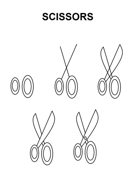 Step-by-step tutorial to draw a pair of scissors. How To Draw Scissors Step By Step, Scissors Drawing Easy, Drawing Inspos For Beginners, How To Draw Scissors, Scissor Doodle, Tweezers Drawing, Drawing Of Scissors, Window Drawings, Scissors Drawing