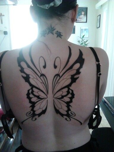 Love my fairy wings and stars Pixie Wing Back Tattoo, Fairy Wings Tattoo, Black Fairy Wings, Fairy Wing Tattoos, Pixie Wings, Piercing Inspo, Black Fairy, Wing Tattoo, Pretty Tattoos For Women