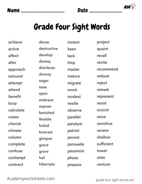 Fourth Grade Sight Words Archives - Academy Worksheets Fourth Grade Homeschool Ideas, Fourth Grade Spelling Words, Fourth Grade Vocabulary Words, Fourth Grade Sight Words, Fourth Grade Spelling Words List, Grade 4 Sight Words, 3rd Grade Sight Word List, 2nd Grade Sight Word List, Fourth Grade Homeschool