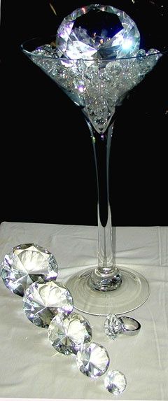 Champagne and Caviar Dreams Glass Wedding Centerpieces, Diamond Party, Denim And Diamonds, Tall Centerpieces, Bling Wedding, Shine Bright Like A Diamond, All That Glitters, Martini Glass, Girls Best Friend