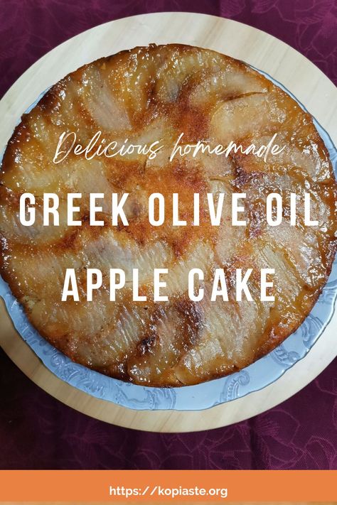 Greek Upside Down Olive Oil Apple Cake Apple Cake Recipe Easy, Apple Upside Down Cake, Leftover Apples, Greek Olives, Olive Oil Cake, Apple Cake Recipes, Upside Down Cake, Granny Smith Apples, Baking Tins