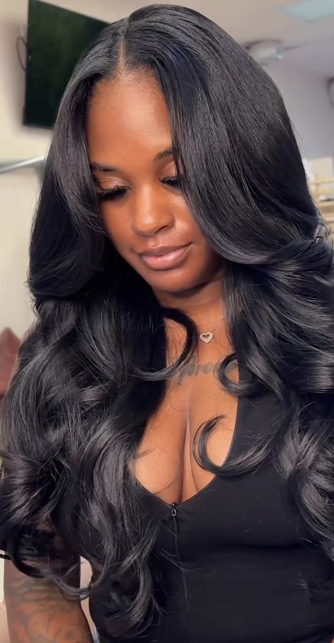 Quick Weave Hairstyles, Protective Hairstyles Braids, Flat Iron Hair Styles, Hair Laid, Long Black Hair, Sew In, Baddie Hairstyles, Hair Dos, Long Black