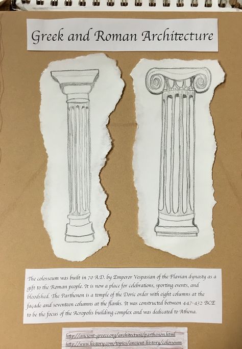 3D Visual Journal #3 - Greek / Roman Architecture - NGHS room 406 Greek Mythology School Project, Greek Journal Ideas, Ancient Greece Art, Mind Map Art, Black And White Photography Portraits, Ancient Roman Architecture, Creative School Project Ideas, Bond Paper Design, Packaging Template Design