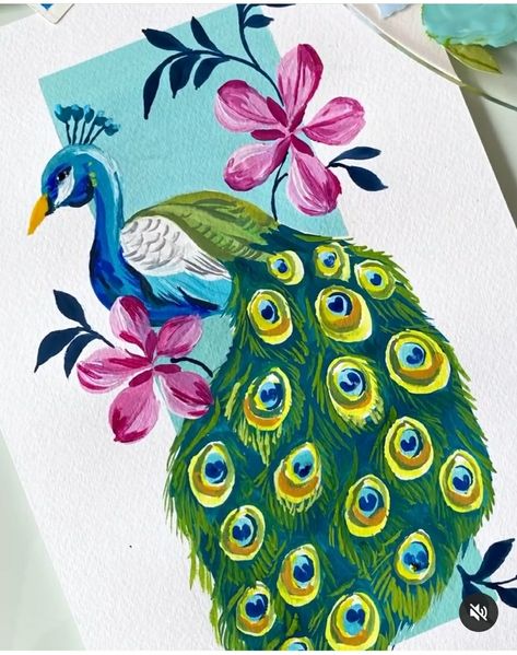 Peacock Watercolor Painting Easy, Free Hand Painting On Paper, Peacock Painting Easy, Peacock Drawing With Colour, Easy Disney Drawings, Tree Drawings Pencil, Peacock Painting, Diy Watercolor Painting, Gouache Art