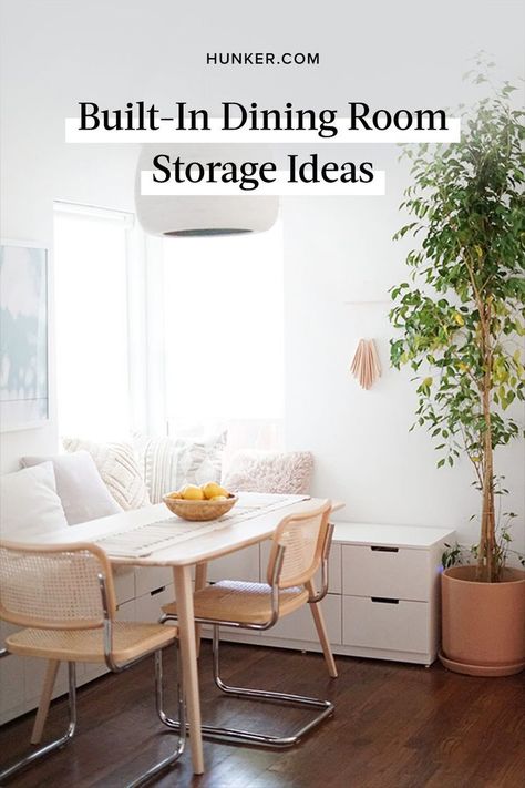 Where to store all our dining essentials? Here, we're sharing some ideas for built-in dining room storage in a variety of styles. #hunkerhome #diningroomstorage #storage #diningroom #storageideas Tiny Dining Rooms, Storage Bench Seating, Dining Room Remodel, Dinner Room, Small Kitchen Decor, Dining Room Storage, Dining Nook, Small Dining, Room Remodeling