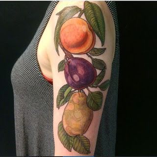 Each Peach Pear Plum Tattoo - 10 Picture Book Tattoos Plum Tattoo, Each Peach Pear Plum, Pear Tattoo, Book Tattoos, Joanna Newsom, Fruit Tattoo, Popular Childrens Books, Arm Tats, Literary Tattoos