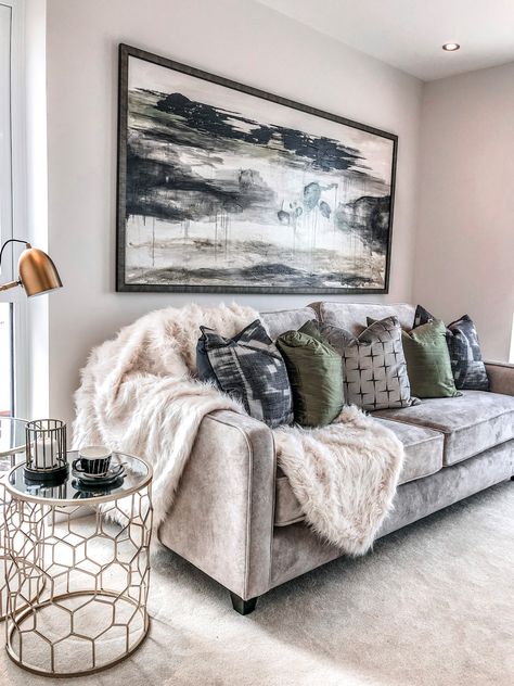 Luxurious and cosy new build living room designed by Artspace Interior Design New Build Living Room, Contemporary Glam Living Room, Living Room Grey Couch, Living Room Luxurious, Cute Living Room, Grey Couch, Grey Couch Living Room, Glam Living, Flat Decor