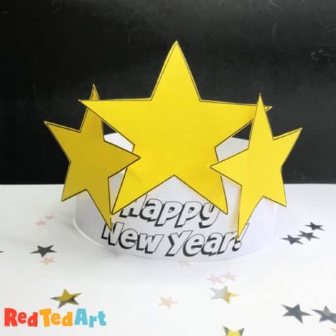 New Year's Eve Crafts, Countdown Activities, New Year's Eve Countdown, New Year's Eve Activities, New Years Hat, Fireworks Craft, Red Ted Art, Hat Template, Tissue Paper Pom Poms