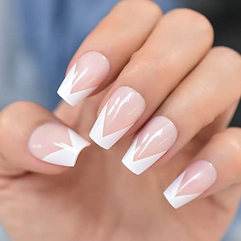 Long Nail Beds, Nails Medium Square, Wide Nails, French Manicure Designs, Super Cute Nails, Press On Nails Medium, French Nail Art, Fake Nails With Glue, Nails Medium