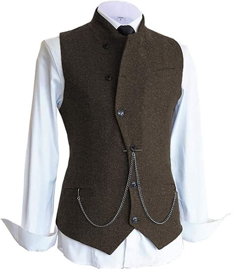 Tweed Waistcoat, Formal Suit, Wedding Groomsmen, Wool Vest, Suit Vest, Herringbone, High Neck, Slim Fit, Wool