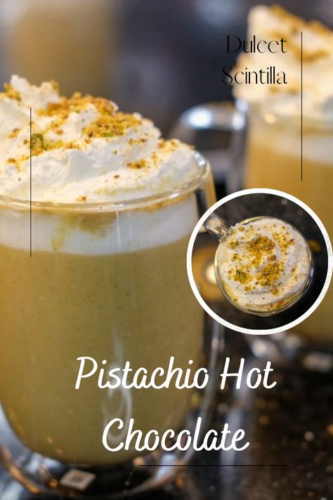 Pistachio hot chocolate is the best of both worlds. From the green slightly salted nuts to the warm chocolate….what’s not to love? Pistachio White Hot Chocolate, Hot Pistachio Drink, Pistachio Hot Chocolate, Pistachio Drink, Gluten Free Hot Chocolate, Pistachio Milk, Salted Nuts, Hot Chocolate Drinks, White Hot Chocolate