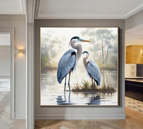 Great Blue Heron Art Original Great Blue Heron Oil on Canvas, Heron Painting, Water Bird Artwork on Canvas Panel Home Decor - Etsy Beach Birds Painting, Large Artwork Living Room, Blue Heron Painting, Blue Heron Art, Heron Painting, Heron Art, Artwork On Canvas, Summer Wall Art, Painting Water