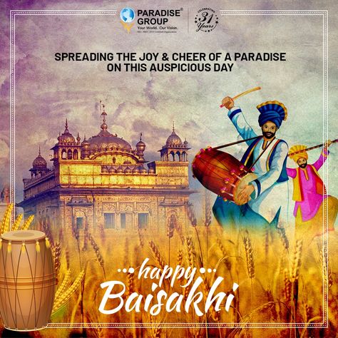 Baisakhi Poster Design, Baisakhi Creative Ads, Baisakhi Poster, Happy Baisakhi Images, Baisakhi Images, Paradise Group, Office Posters, Day Of Happiness, Happy Baisakhi