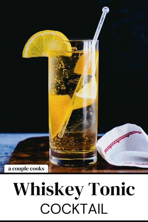 The Whiskey Tonic is one of the easiest, tastiest cocktails around! Mix bourbon or whiskey and tonic water for a simple, bubbly drink. | alcoholic drinks | drinks | cocktails | whiskey cocktails | bourbon cocktail | scotch cocktails | tonic water drinks | summer cocktails | #whiskey #whiskeytonic #bourbontonic #whiskeyandtonic Tonic Water Drinks, Whiskey Tonic, Peanut Butter Whiskey Drinks, Red Wine Spritzer, Spritzer Drink, Sweet Alcoholic Drinks, Scotch Cocktails, Friday Cocktails, Whiskey Drinks Recipes