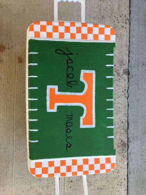 Tennessee Name Top Cooler painting Tennessee Cooler Painting, Frat Cooler Top Ideas, Name On Frat Cooler, Frat Cooler Name On Top, Tennessee Frat Cooler, Cooler Painting Fraternity, Painted Fraternity Coolers, Nola Cooler, Formal Coolers