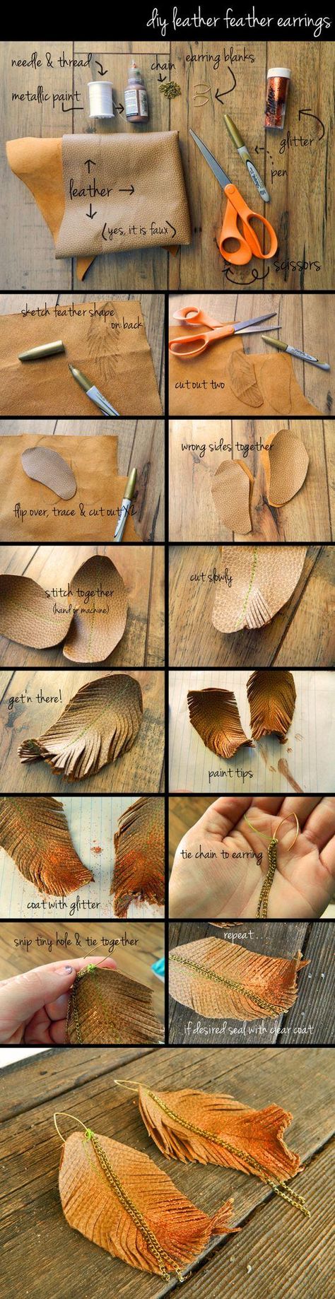 Craft ideas 12798 - Pandahall.com Diy Leather Feather Earrings, Diy En Cuir, Leather Creations, Hantverk Diy, Leather Feather Earrings, Leather Jewellery, Leaf Crafts, Boho Leather, Boho Diy