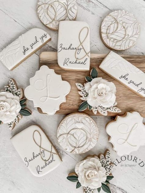 Winter Wedding Cookies Decorated, Engagement Decorated Cookies, 25th Anniversary Cookies, Love Is Brewing Cookies, Engagement Sugar Cookies Decorated, Fancy Bridal Shower Ideas, Winter Wedding Cookies, Fall Bridal Shower Cookies, Engagement Cookies Decorated