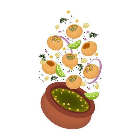 Pani Puri Cartoon, Panipuri Painting, Pani Puri Poster Design, Golgappa Aesthetic, Panipuri Drawing, Panipuri Illustration, Pani Puri Drawing, Pani Puri Illustration, Panipuri Aesthetic