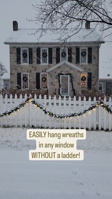 Renae Huffaker on Instagram: "I've always loved the look of wreaths in the windows, so when I found out how easily they could be hung, it was life changing! No ladder needed, not even going outside! Simply tie a ribbon on your wreath that will be long enough to hang your wreaths at the desired length and clamp one end in the top of the window. If your window doesn't close tightly enough to hold the ribbon, you can tie a knot in the ribbon or attach a small piece of wood to keep it from slipping out. Are you a fan of wreaths in the windows for Christmas? 🎄✨️❤️" Hanging Wreaths On Windows With Ribbon, How To Hang Wreaths On Windows, French Country Christmas, Window Wreath, Tie A Knot, How To Tie Ribbon, Hanging Wreath, Windows Exterior, Ribbon Wreath