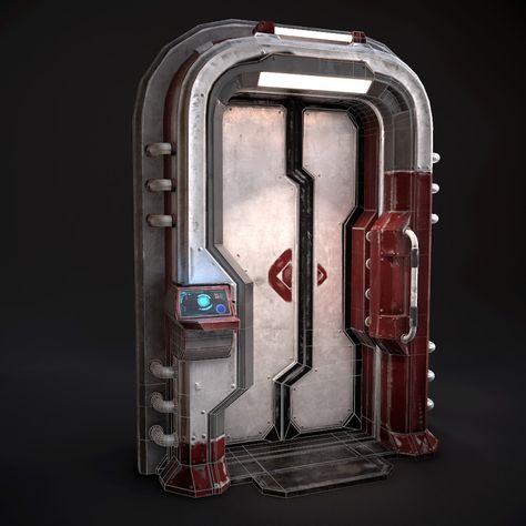 Sci-Fi Door Game Asset, Sean Kernerman on ArtStation at https://www.artstation.com/artwork/gKgLm Sci Fi Door Concept Art, Sci-fi Door, Spaceship Door, Futuristic Door, Scifi Door, Door Games, Sci Fi Tech, Star Wars Room, Props Concept