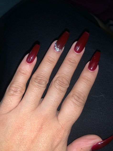 Burgundy Nails Valentines, Rhinestone Red Nails, Burgundy Nails With Rhinestones, Nails With Rhinestones, Dark Red Nails, Nails Valentines, Burgundy Nails, Prom Nails, Coffin Nails Designs