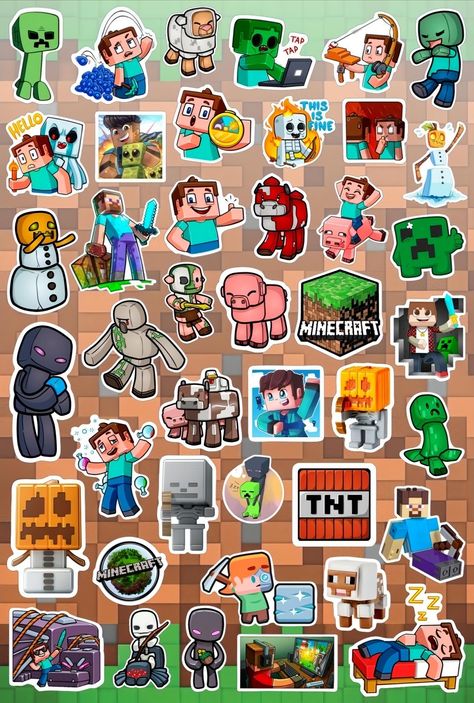 Minecraft Stickers Printable Free, Minecraft Stickers Printable, Minecraft Tattoo, Disney Stickers Printables, Minecraft Stickers, Minecraft Printables, Minecraft Drawings, Free Font Download, Homemade Stickers