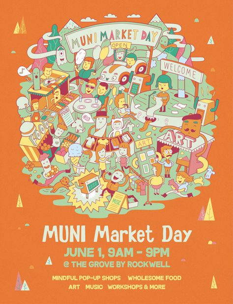 Muni Market Day Poster on Behance Makati City, Pop Up Art, Market Day, Pop Up Market, Museum Poster, Event Poster Design, Digital Art Beginner, Grafic Design, Scandinavian Art