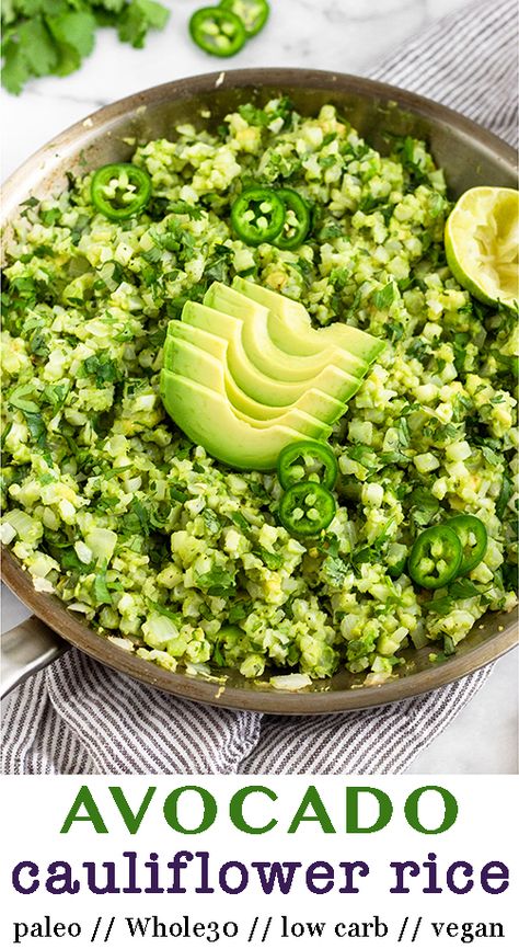 Blumenkohl-Reis mit Avocado | Avocado Cauliflower rice Cauliflower Rice Easy, Cauliflower Rice Recipe, Cauliflower Rice Recipes, Arroz Frito, Easy Cauliflower, Avocado Dip, Paleo Diet Recipes, Low Carb Vegan, Mashed Avocado