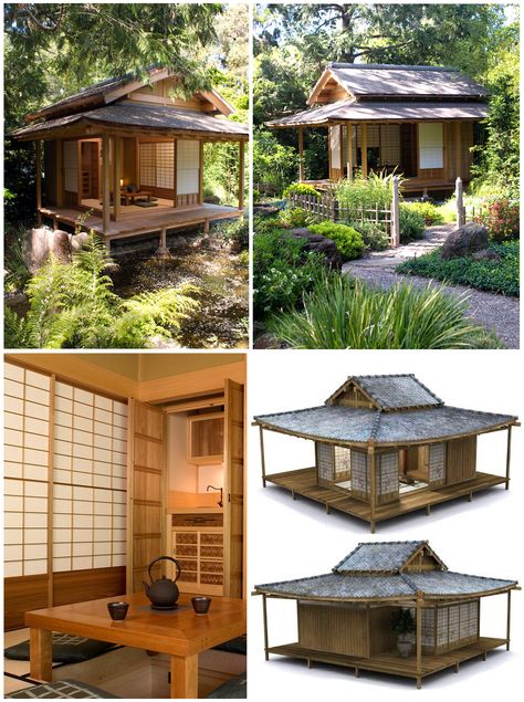 japanese teahouse Japanese Log Cabin, Traditional Japanese Tea House, Japanese Tea House Plans, Tea House Architecture, Tiny Japanese House, Japanese Garden House, Japanese Style Tiny House, Japanese Cabin, Japanese Home Exterior