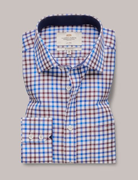 Men's Non-Iron Brown & Blue Check Classic Shirt - Contrast Detail & Breast Pocket | Hawes & Curtis Formal Smart Casual, Smart Casual Shirts, Hawes And Curtis, Formal Casual, Formal Shirts For Men, Blue Check, Men's Shirts, Formal Shirts, Check Shirt