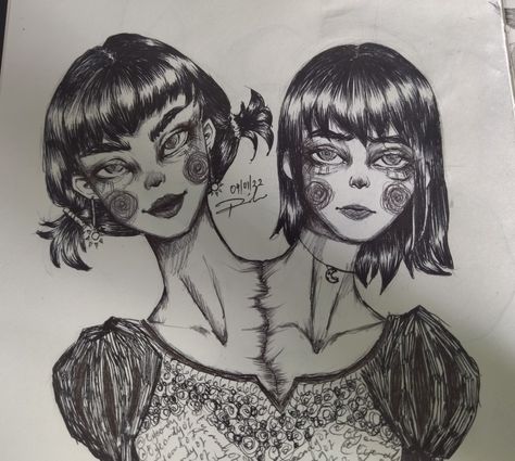 Two heads one body, two girls heads Multiple Heads Art, Two Headed Character Design, Two Heads Drawing, Two Head Drawing, Inktober 2024, 3d Sculpting, Oc Board, Portrait Reference, Reference Pics