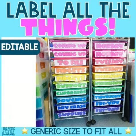 Rainbow Editable & PreMade Labels | Rainbow Cart | Sterilite Drawers | Labels Rainbow Cart Organization Classroom, Cart Storage Ideas, Sterilite Drawers, Drawer Cart Labels, Organize Desk, Cart Organization, Organization Classroom, Cart Storage, Drawer Cart