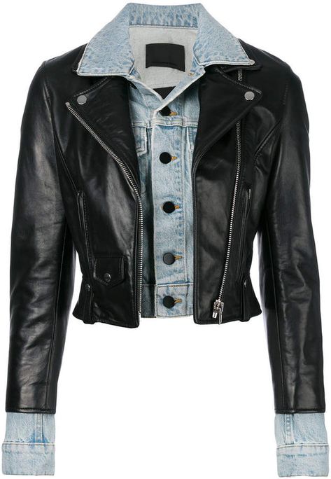 Alexander Wang leather and denim hybrid jacket Leather And Denim Jacket, Denim Motorcycle Jacket, Denim Biker Jacket, Leather And Denim, Cropped Moto Jacket, Biker Jackets, Cropped Leather Jacket, Jacket Denim, Leather Denim