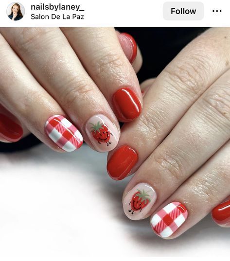 Gingham Nails Christmas, Summer Plaid Nails, Fruit Nails, Jazz Hands, Plaid Nails, Summer Plaid, Red Gingham, Christmas Nails, Cute Nails