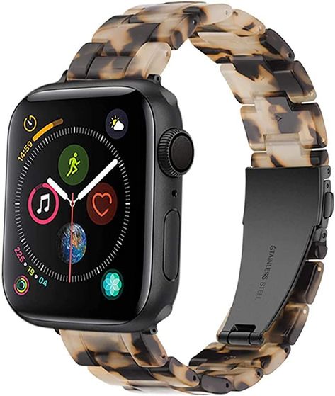 Love this tortoise shell band! Tortoise Shell Watch, Apple Watch Bands Fashion, Rose Gold Apple Watch, Gold Apple Watch, Bracelet Apple Watch, Iwatch Apple, Wristband Bracelet, Apple Watch Series 3, Apple Watch 38mm