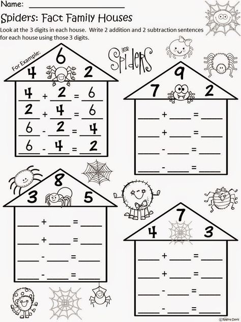 Charlottes Web Math Activities, Halloween Fact Families, Fact Families First Grade, Spider Addition, Spider Math Activities, Fact Families Activities, Mental Math Tricks, Spider Fact, Fact Family Worksheet