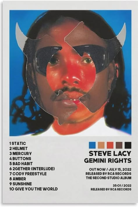 Gemini Rights Album Cover, Steve Lacy Poster, Rapper Posters, Gemini Rights, Posters For Room Aesthetic, Collage Mural, Aesthetic Canvas, Canvas Wall Art Living Room, Music Poster Ideas