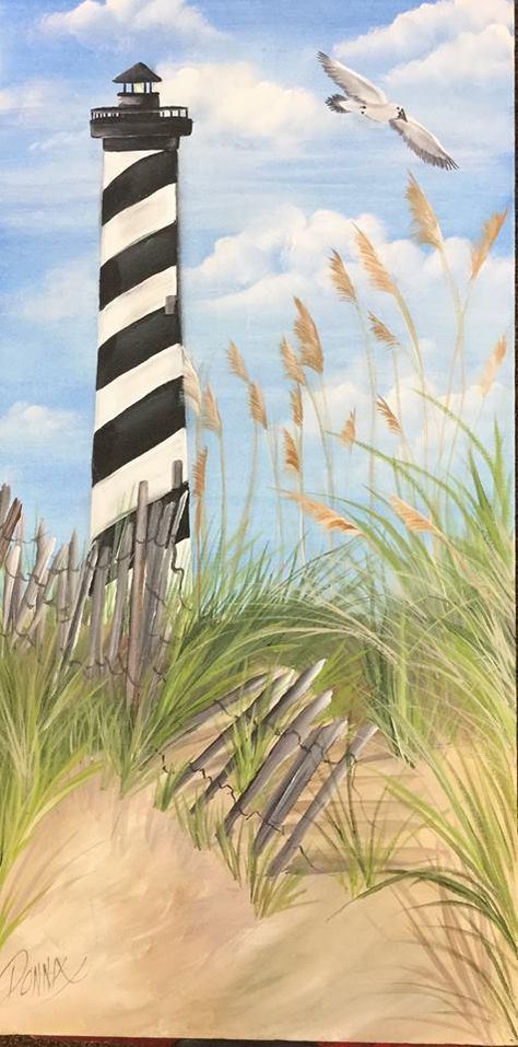 2 Hours of pre-recorded live online instruction with Donna Dewberry, creator of One Stroke painting technique. Features student interaction, close-ups of stroke work and trouble-shooting from Donna herself. A beautiful coastal Lighthouse complete with sea oats, sea gull, sand and fencing is the subject of this painting video. Learn how to shade to represent a roundness to the lighthouse, create clouds for an interesting sky and add shadowing in the sand. (Lighthouse Project Packet available for Sea Oats Painting, Lighthouse Project, Pool Mural, Fish Mirror, Lighthouse Paintings, Red Barn Painting, Lighthouse Inspiration, Sea Oats, Alocasia Plant