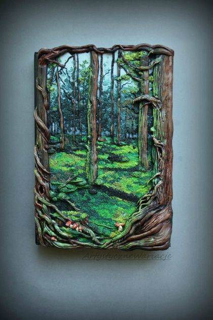 Polymer Clay Books, Forest Book, Polymer Clay Painting, Wal Art, Art Journal Cover, Seni 3d, Lukisan Cat Air, Fimo Clay, Polymer Clay Projects